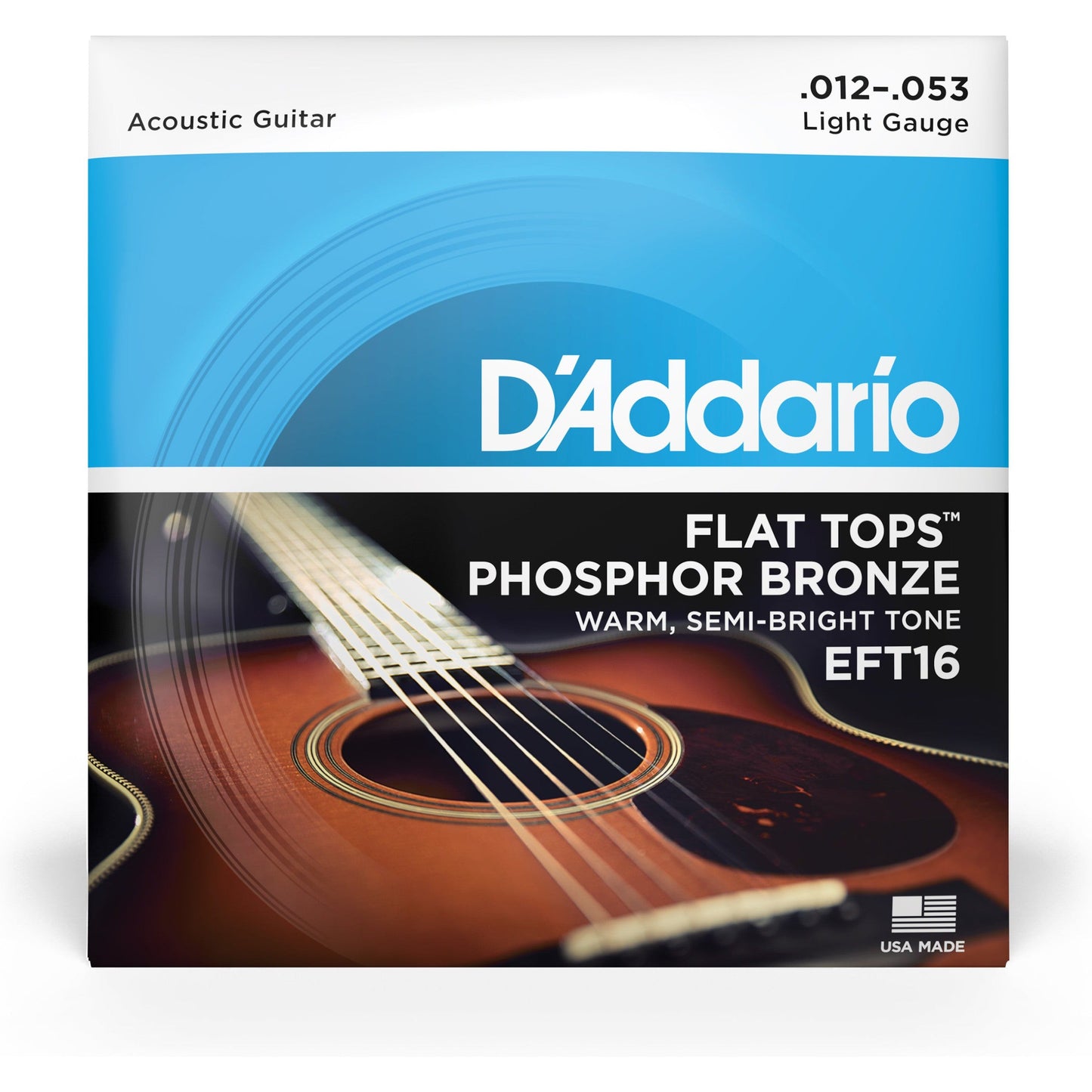 D'Addario EFT16 Flat Tops Phosphor Bronze Acoustic Guitar Strings, Light, 12-53