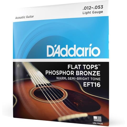 D'Addario EFT16 Flat Tops Phosphor Bronze Acoustic Guitar Strings, Light, 12-53