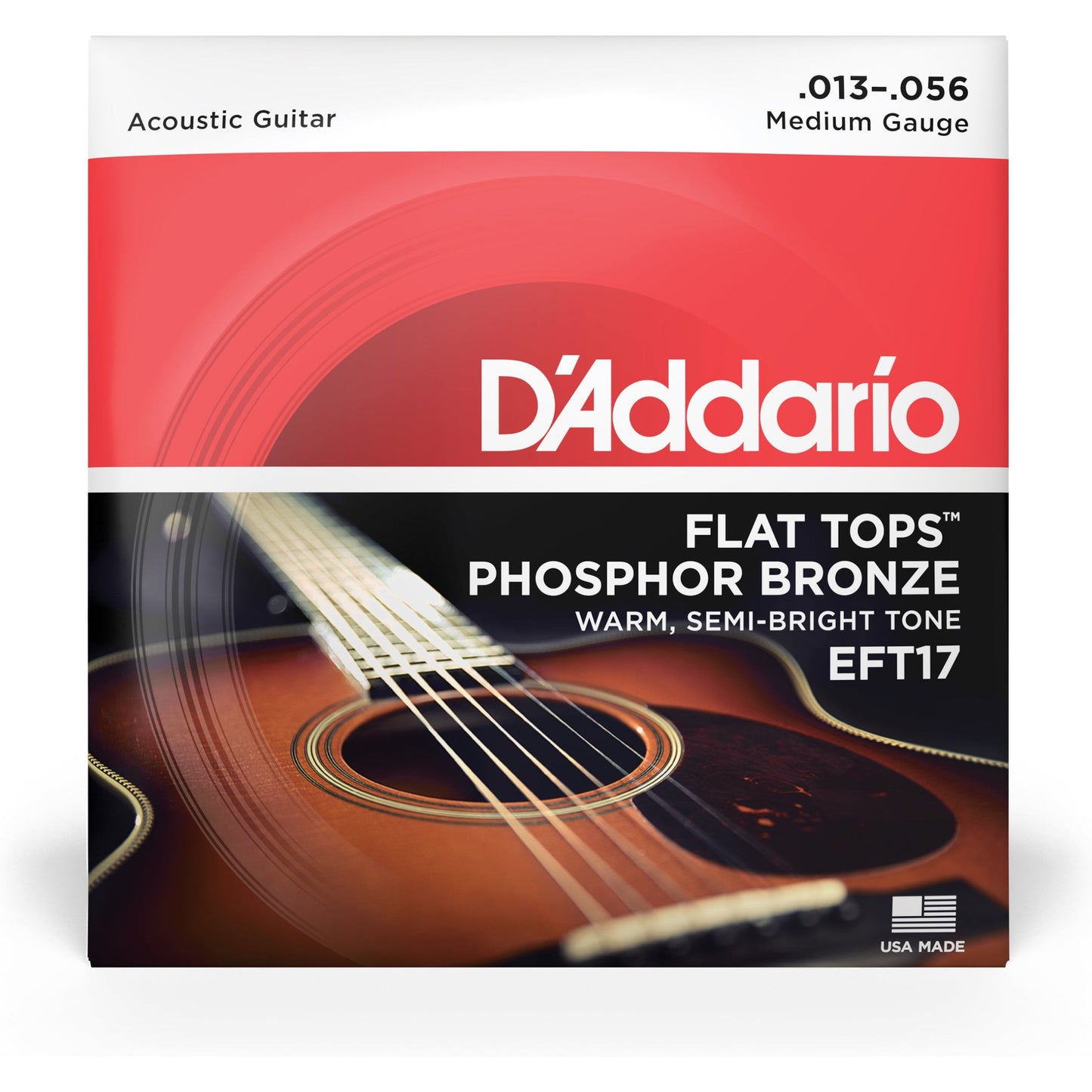 D'Addario EFT17 Flat Tops Phosphor Bronze Acoustic Guitar Strings, 13-56