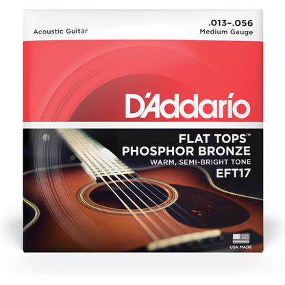 D'Addario EFT17 Flat Tops Phosphor Bronze Acoustic Guitar Strings, 13-56