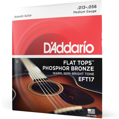 D'Addario EFT17 Flat Tops Phosphor Bronze Acoustic Guitar Strings, 13-56