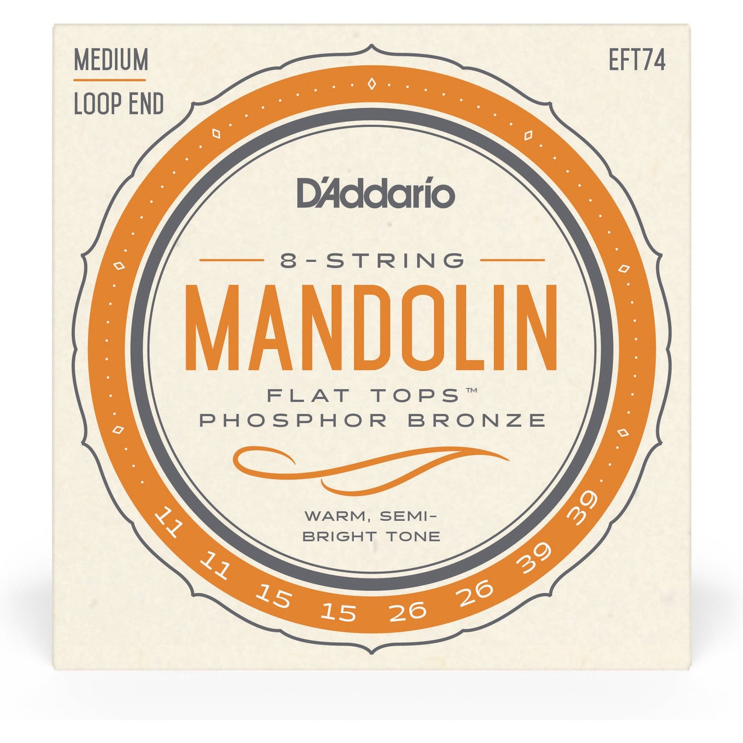 D'Addario EFT74 Flat Tops Mandolin Strings, Medium, 11-39