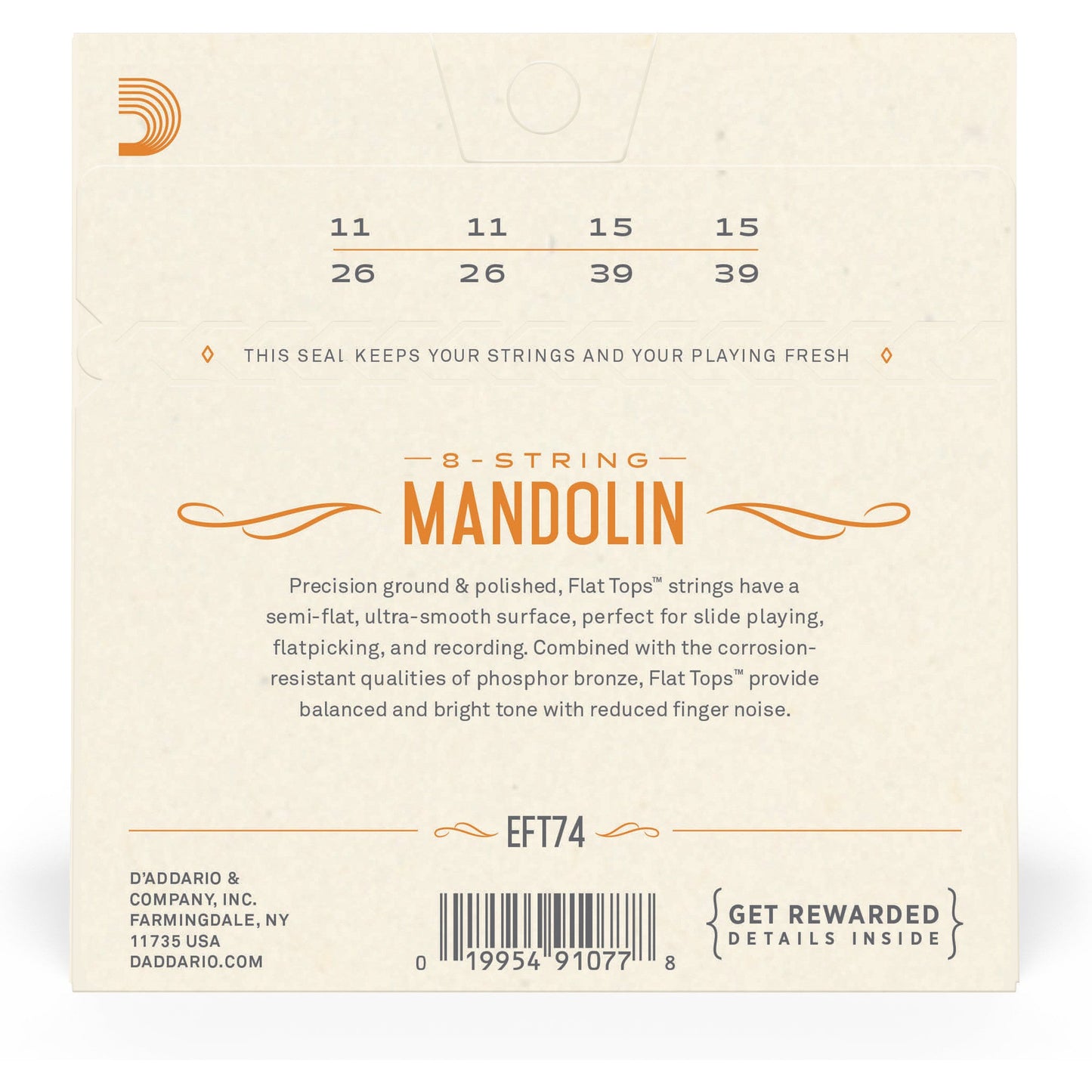 D'Addario EFT74 Flat Tops Mandolin Strings, Medium, 11-39