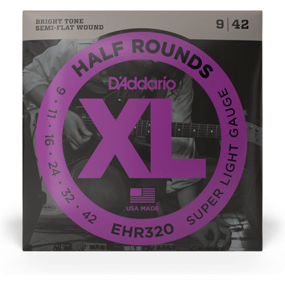 D'Addario EHR320 Half Round Electric Guitar Strings, Super Light, 9-42