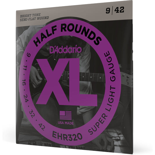 D'Addario EHR320 Half Round Electric Guitar Strings, Super Light, 9-42