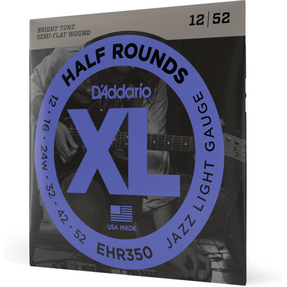 D'Addario EHR350 Half Round Electric Guitar Strings, Jazz Light, 12-52