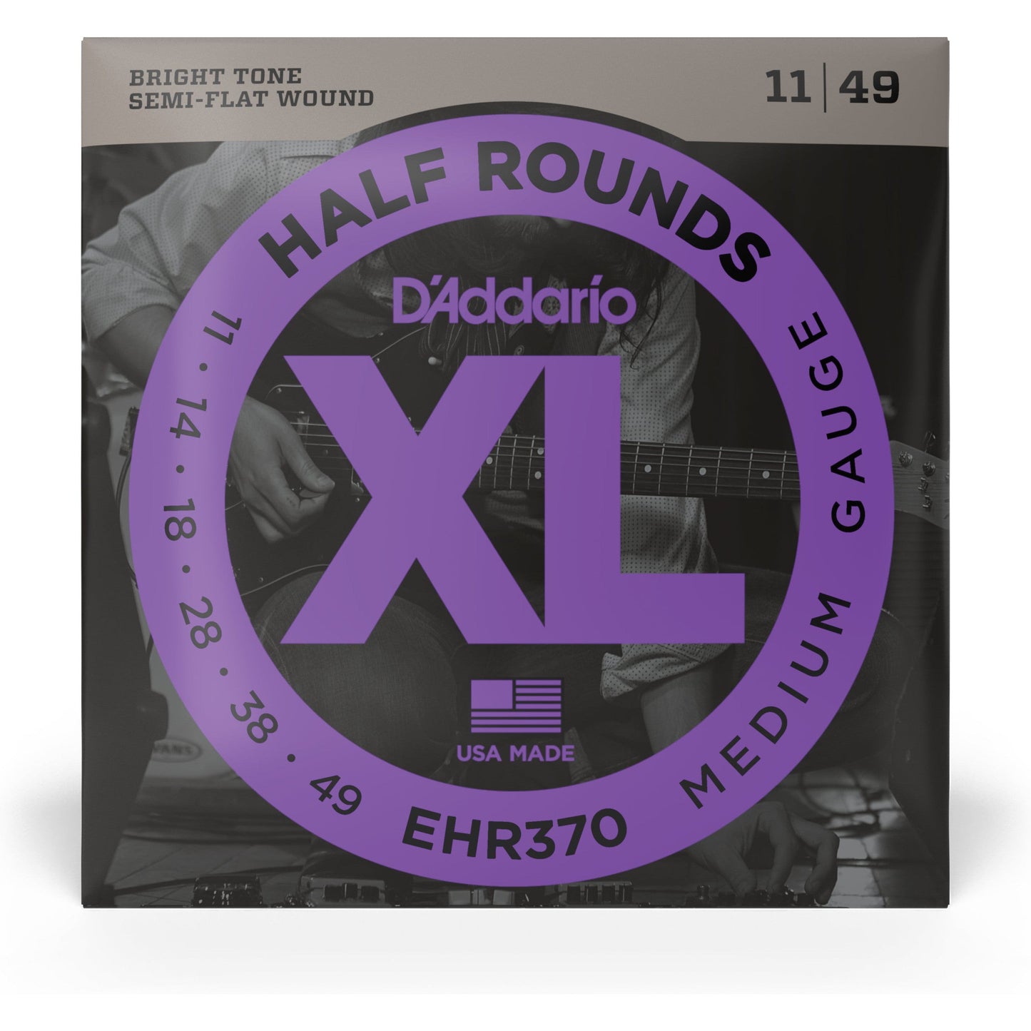 D'Addario EHR370 Half Round Electric Guitar Strings, Medium, 11-49