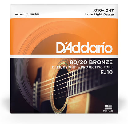 D'Addario EJ10 Bronze Acoustic Guitar Strings, Extra Light, 10-47