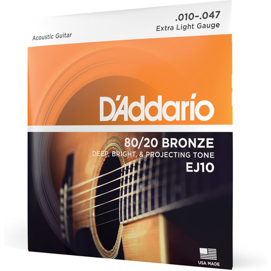 D'Addario EJ10 Bronze Acoustic Guitar Strings, Extra Light, 10-47