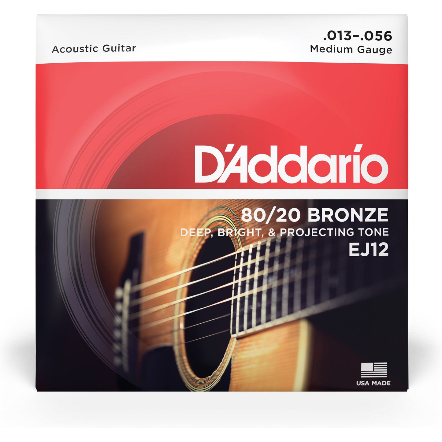 D'Addario EJ12 80/12 Bronze Acoustic Guitar Strings, Medium, 13-56