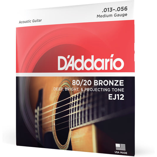 D'Addario EJ12 80/12 Bronze Acoustic Guitar Strings, Medium, 13-56