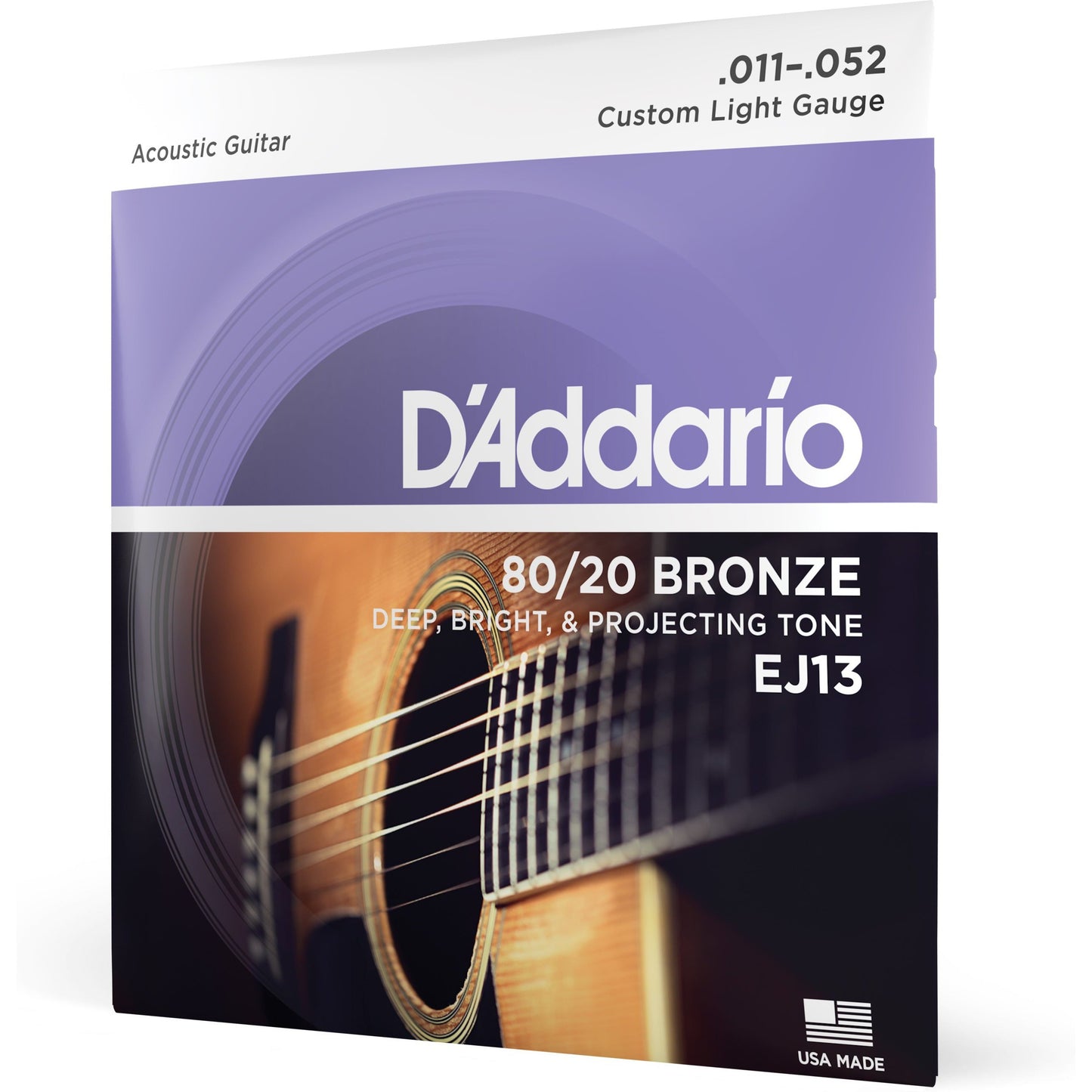 D'Addario EJ13 80/20 Bronze Acoustic Guitar Strings, Custom Light, 11-52