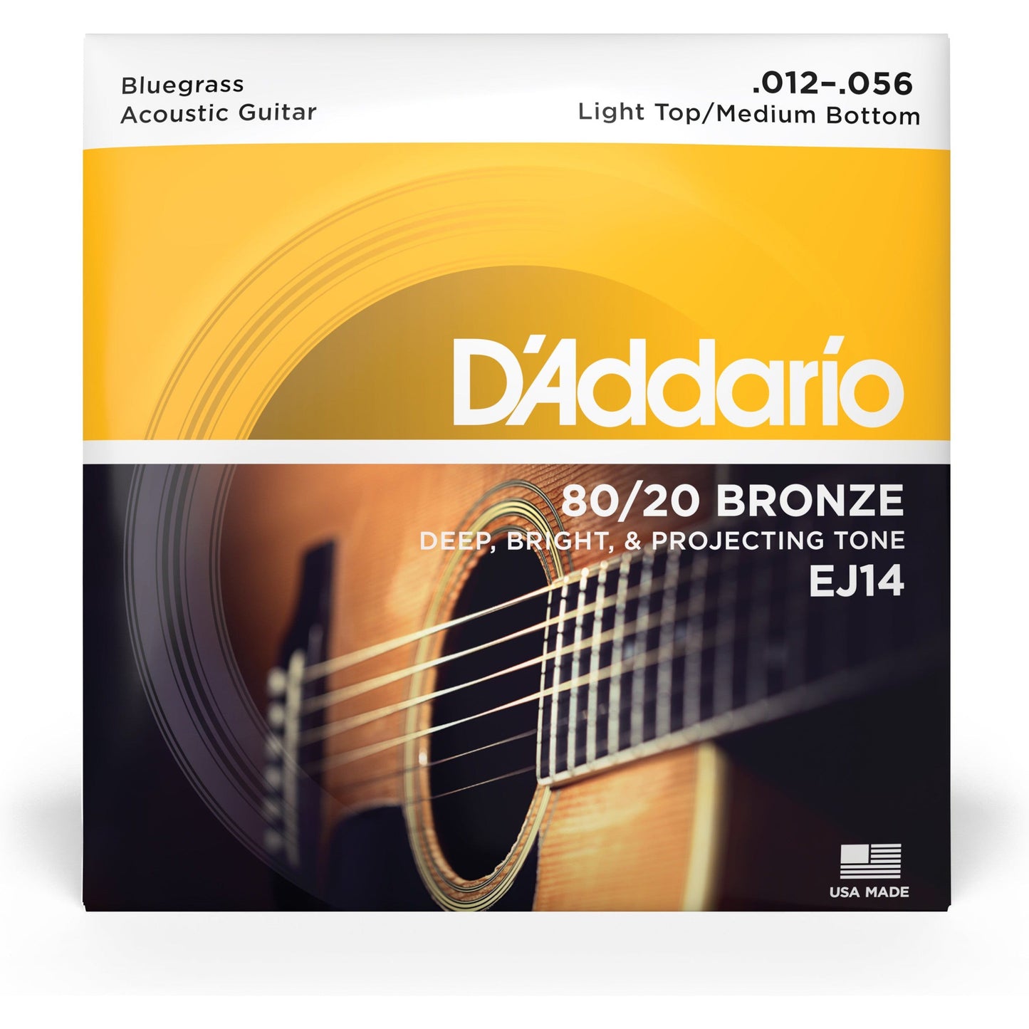 D'Addario EJ14 80/20 Bronze Acoustic Guitar Strings, Light Top/Medium Bottom/Bluegrass, 12-56