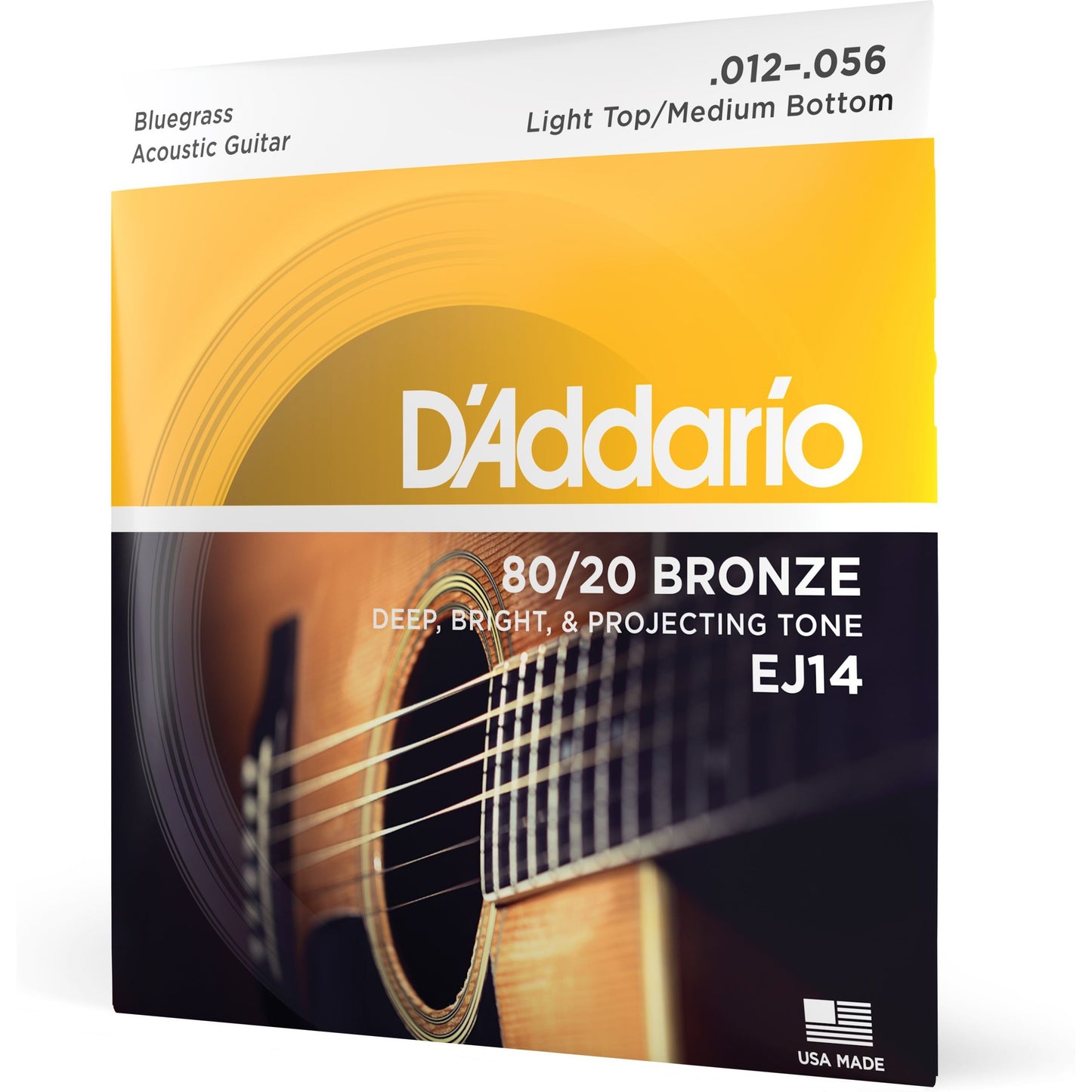 D'Addario EJ14 80/20 Bronze Acoustic Guitar Strings, Light Top/Medium Bottom/Bluegrass, 12-56