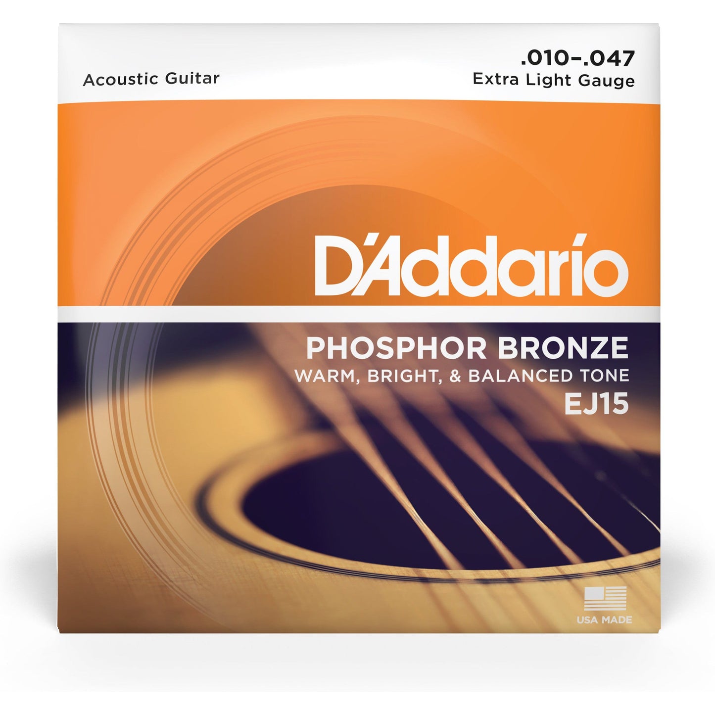 D'Addario EJ15 Phosphor Bronze Acoustic Guitar Strings, Extra Light, 10-47