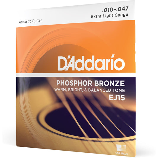 D'Addario EJ15 Phosphor Bronze Acoustic Guitar Strings, Extra Light, 10-47