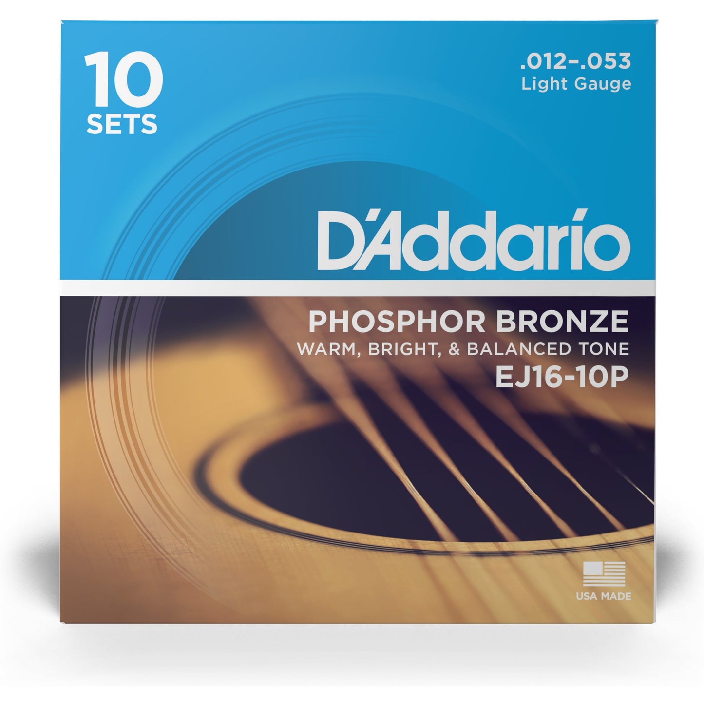 D'Addario EJ16-10P Phosphor Bronze Acoustic Guitar Strings, Light, 10 Sets