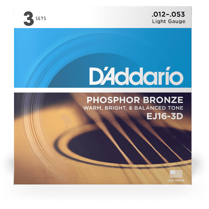 D'Addario Phosphor Bronze Acoustic Guitar Strings – Light – 12-53 (3 Pack)