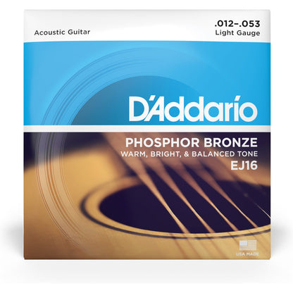 D'Addario EJ16 Phosphor Bronze Acoustic Guitar Strings, Light, 12-53