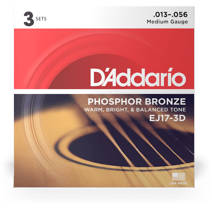 D'Addario Phosphor Bronze Acoustic Guitar Strings – Medium – 13-56 (3 Pack)