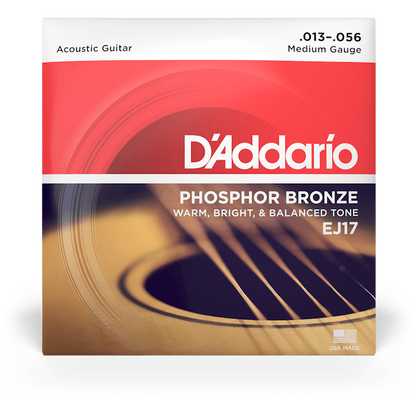 D'Addario Phosphor Bronze Acoustic Guitar Strings – Medium – 13-56