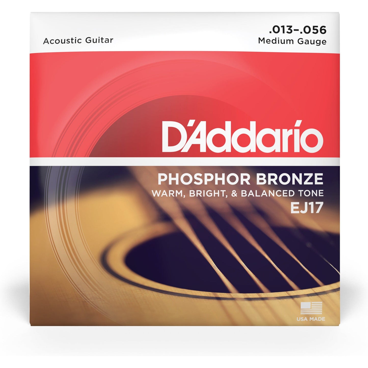 D'Addario EJ17 Phosphor Bronze Acoustic Guitar Strings, Medium, 13-56