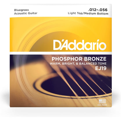 D'Addario EJ19 Phosphor Bronze Acoustic Guitar Strings, Bluegrass, 12-56