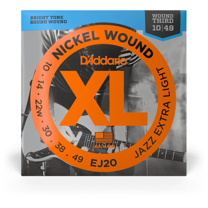 D'Addario XL Nickel Wound Electric Guitar Strings – Jazz Extra Light – 10-49