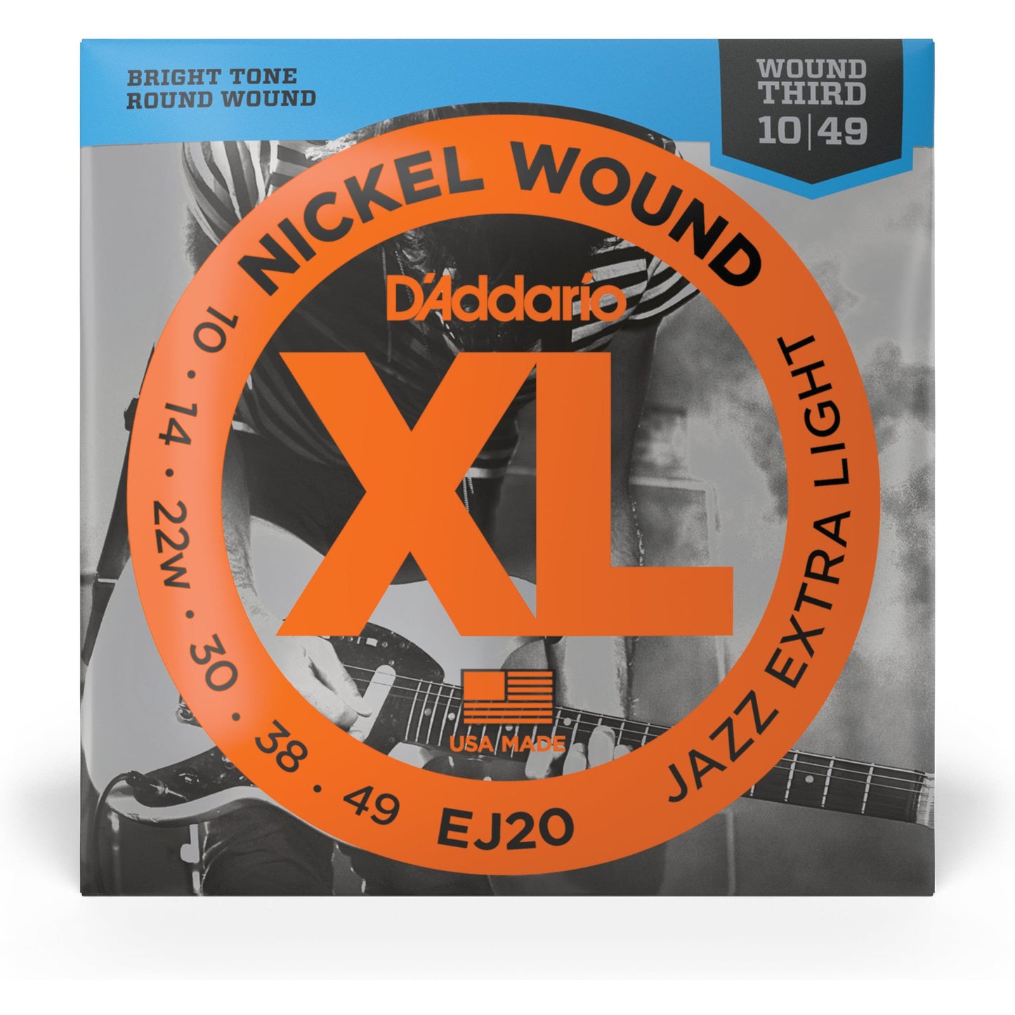 D'Addario EJ20 Nickel Wound Electric Guitar Strings, Jazz Extra Light, 10-49