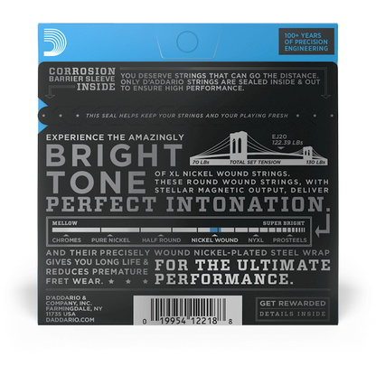 D'Addario XL Nickel Wound Electric Guitar Strings – Jazz Extra Light – 10-49