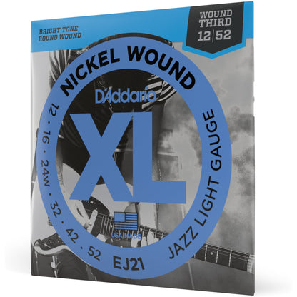 D'Addario EJ21 Nickel Wound Electric Guitar Strings, Jazz Light, 12-52