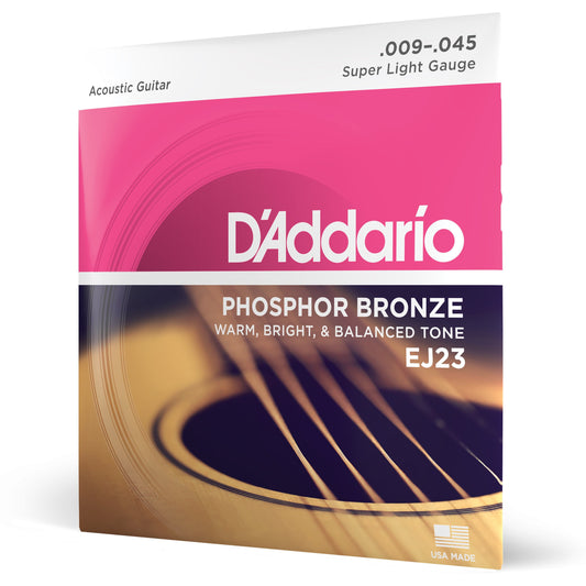 D'Addario 9-45 Super Light, Phosphor Bronze Acoustic Guitar Strings