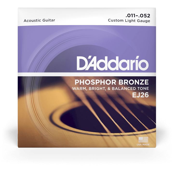 D'Addario Phosphor Bronze Acoustic Guitar Strings – Custom Light – 11-52