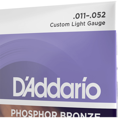 D'Addario Phosphor Bronze Acoustic Guitar Strings – Custom Light – 11-52