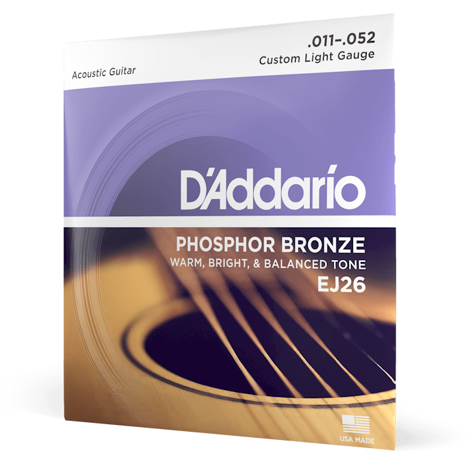 D'Addario Phosphor Bronze Acoustic Guitar Strings – Custom Light – 11-52