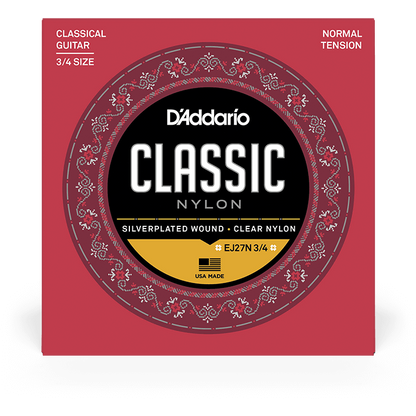 D'Addario 3/4 Student Nylon Fractional Classical Guitar Strings – Normal Tension