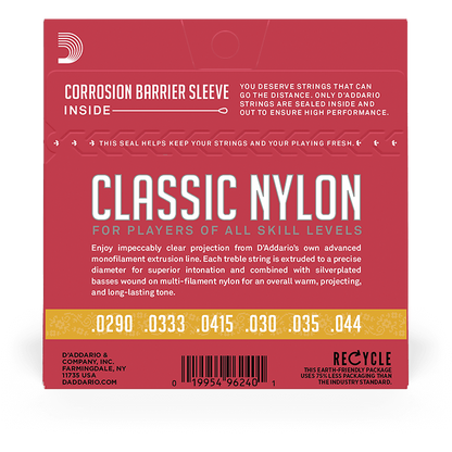D'Addario 3/4 Student Nylon Fractional Classical Guitar Strings – Normal Tension