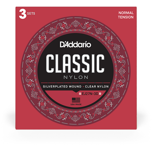 D'Addario 4/4 Student Nylon Classical Guitar Strings – Normal Tension (3 Pack)