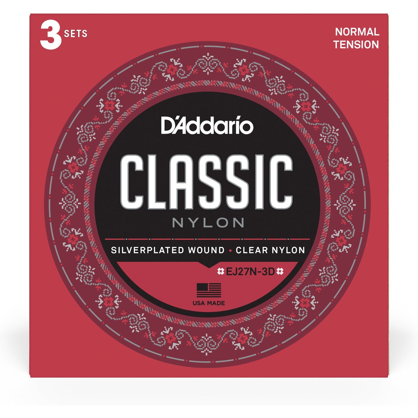 D'Addario EJ27N Student Nylon Classical Guitar Strings, Normal Tension, 3 Sets