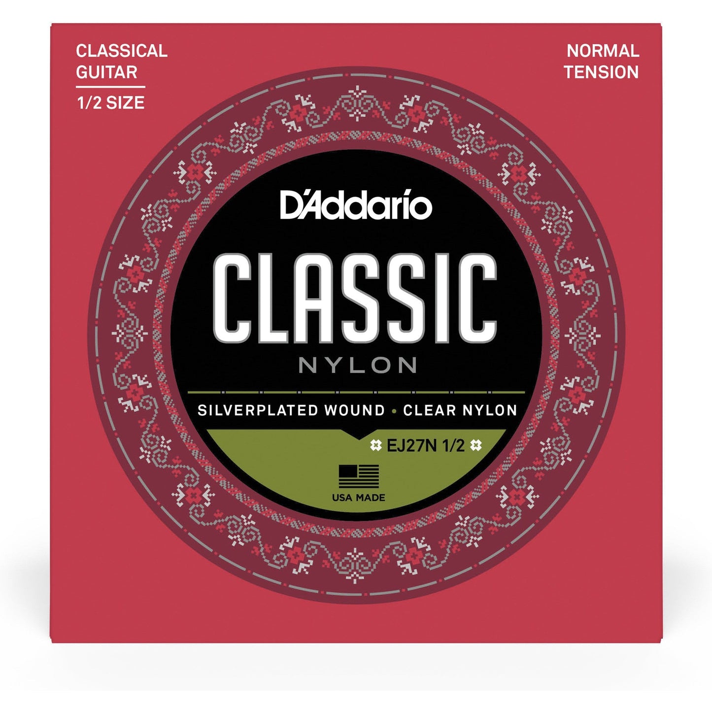 D'Addario EJ27N 1/2 Student Nylon Fractional Classical Guitar Strings, Normal Tension