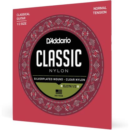 D'Addario EJ27N 1/2 Student Nylon Fractional Classical Guitar Strings, Normal Tension