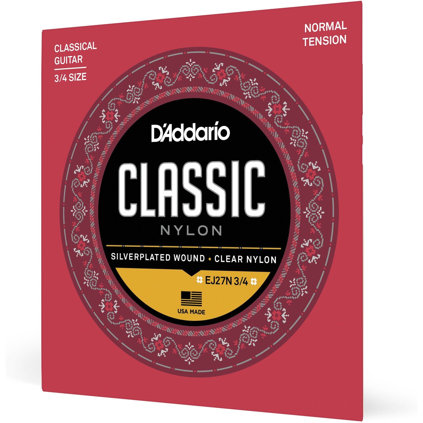 D'Addario EJ27N 3/4 Student Nylon Fractional Classical Guitar Strings, Normal Tension