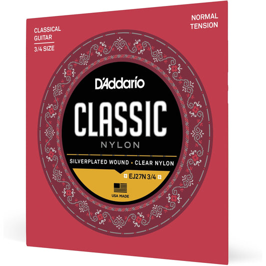 D'Addario EJ27N 3/4 Student Nylon Fractional Classical Guitar Strings, Normal Tension