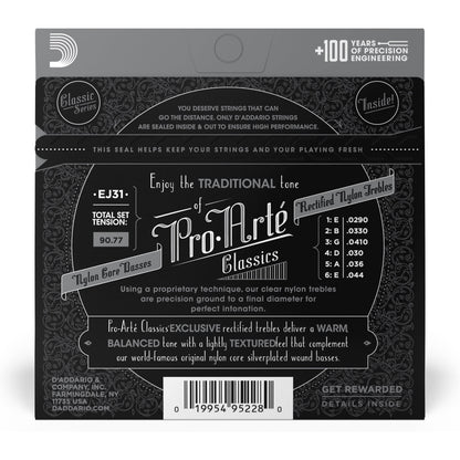 D'Addario EJ31 Classics Rectified Classical Guitar Strings, Hard Tension