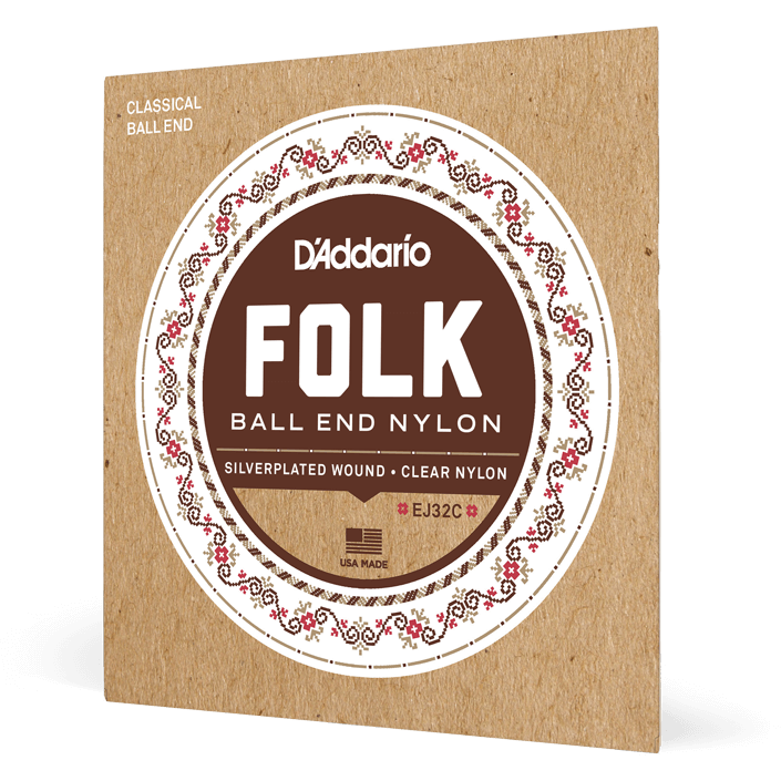 D'Addario Folk Nylon Guitar Strings – Ball End – Silver Wound/Clear Nylon Trebles