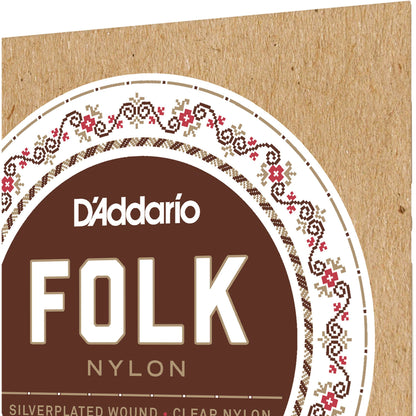 D'Addario EJ32 Folk Nylon Guitar Strings, Ball End, Silver Wound/Black Nylon Trebles