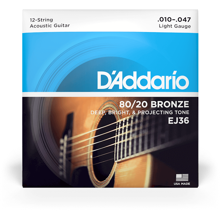 D'Addario 80/20 Bronze Acoustic Guitar Strings – 12 String – 10-47