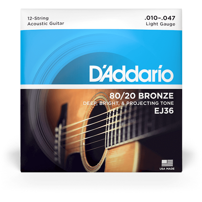 D'Addario 80/20 Bronze Acoustic Guitar Strings – 12 String – 10-47