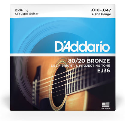 D'Addario EJ36 12-String Bronze Acoustic Guitar Strings, Light, 10-47