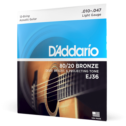 D'Addario 80/20 Bronze Acoustic Guitar Strings – 12 String – 10-47